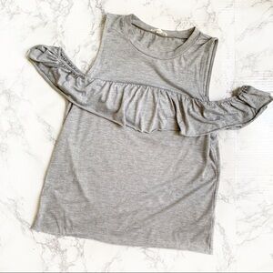 Cotton Candy LA Cold Shoulder Gray Ruffle Top